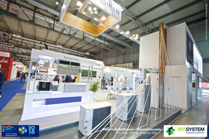 Tadiran outdoor units within a rope installation beside Ducted Units display at MCE 2018