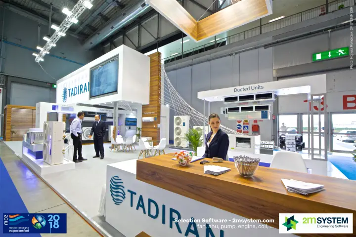 Tadiran stand seen from the reception desk towards its product sections at MCE 2018