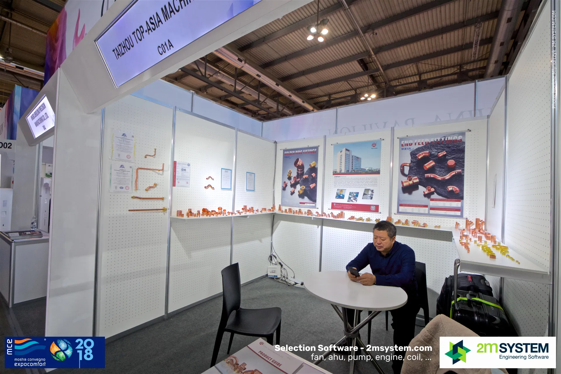Taizhou Top-Asia booth C01A with copper solder ring and end feed fittings at MCE 2018