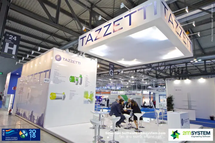 Tazzetti stand with refrigerant cylinder graphics and meeting tables