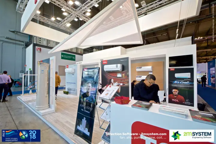 TCL reception desk with T-Music Series and Elite Series split unit displays at MCE 2018