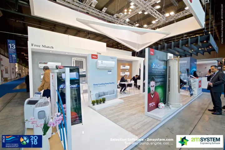 TCL stand with split units, portable air conditioners and a floor-standing column unit at MCE 2018