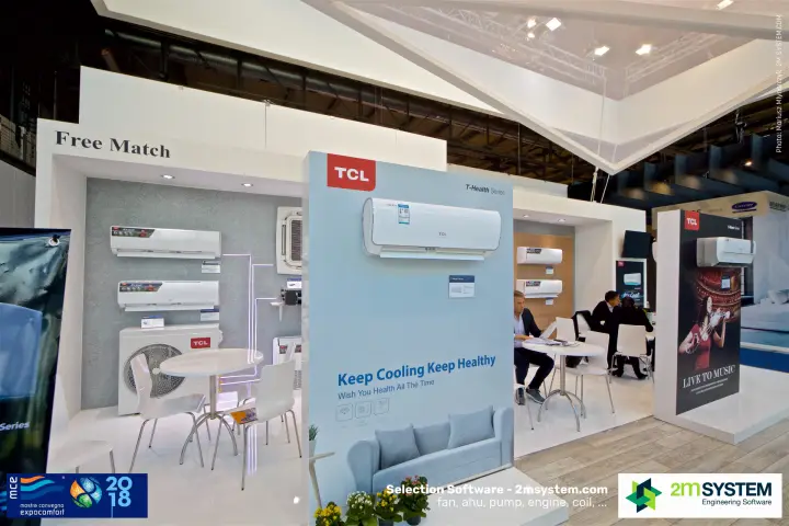 TCL T-Health Series display in front of the Free Match product niche at MCE 2018