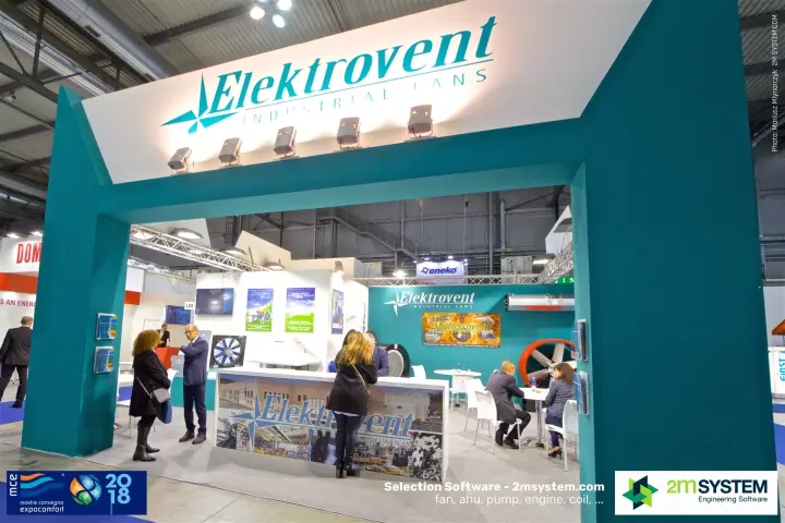 Teal portal entrance of the Elektrovent Industrial Fans stand