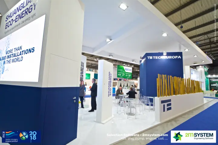 Tecneuropa meeting area with bamboo planter and Shuangliang totem at MCE 2018