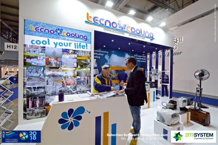 Tecno Cooling misting systems stand with a 'cool your life!' photo wall