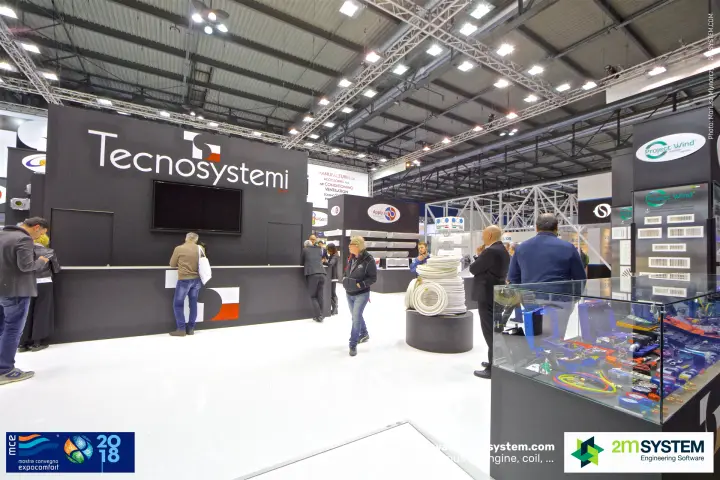Tecnosystemi stand with refrigeration tool showcase and pipe coils at MCE 2018