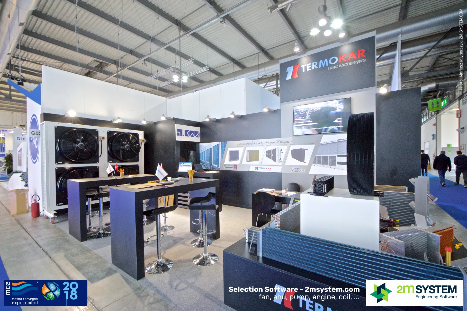 Termokar heat exchanger stand with coils and a fan-equipped condenser at MCE 2018
