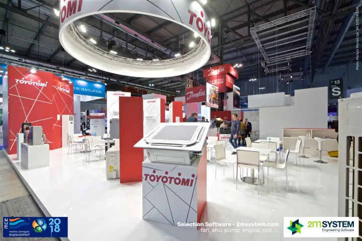 Toyotomi ceiling cassette on a branded plinth under the ring banner