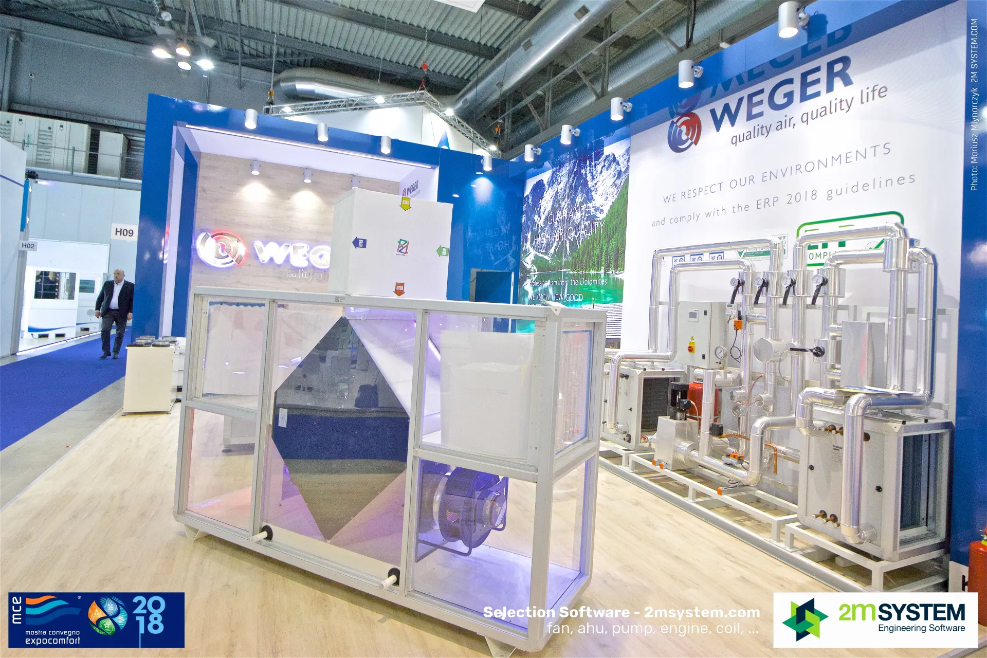 Transparent Weger heat recovery unit and insulated hydronic skids at MCE 2018