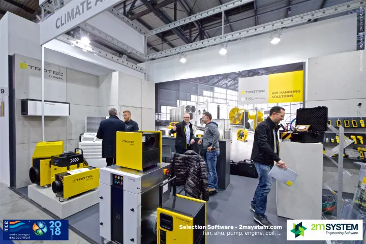 Trotec stand with yellow dehumidifiers and "Air Handling Solutions" wall