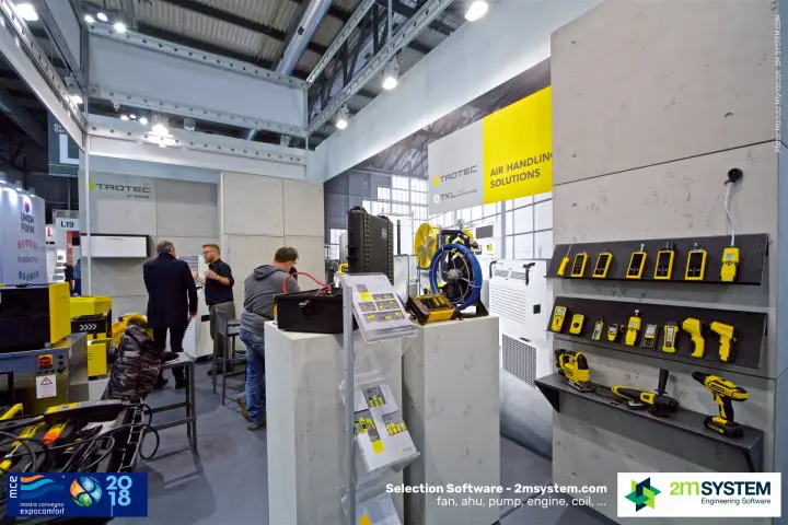 Trotec wall of yellow measuring instruments and power tools