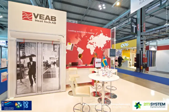 VEAB air curtain over glass doors with a street photo print at MCE 2018