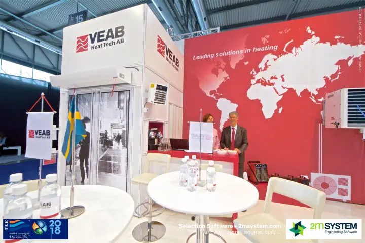 VEAB lounge tables with Swedish flag and table banner by the heating display