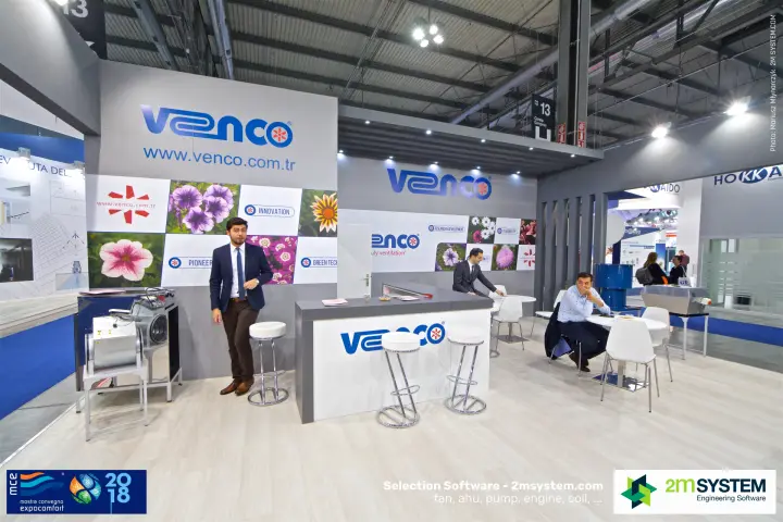 Venco reception counter and flower graphics wall at MCE 2018