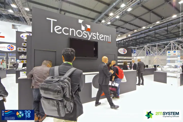 Visitors gathering at the Tecnosystemi reception area at MCE 2018