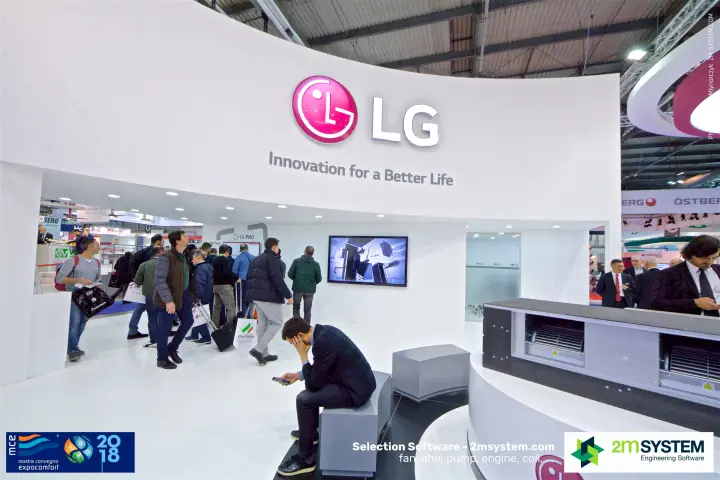Visitors pass under the LG 'Innovation for a Better Life' wall at MCE 2018