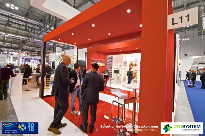 Visitors under the red SCTubes frame at stand L11 at MCE 2018