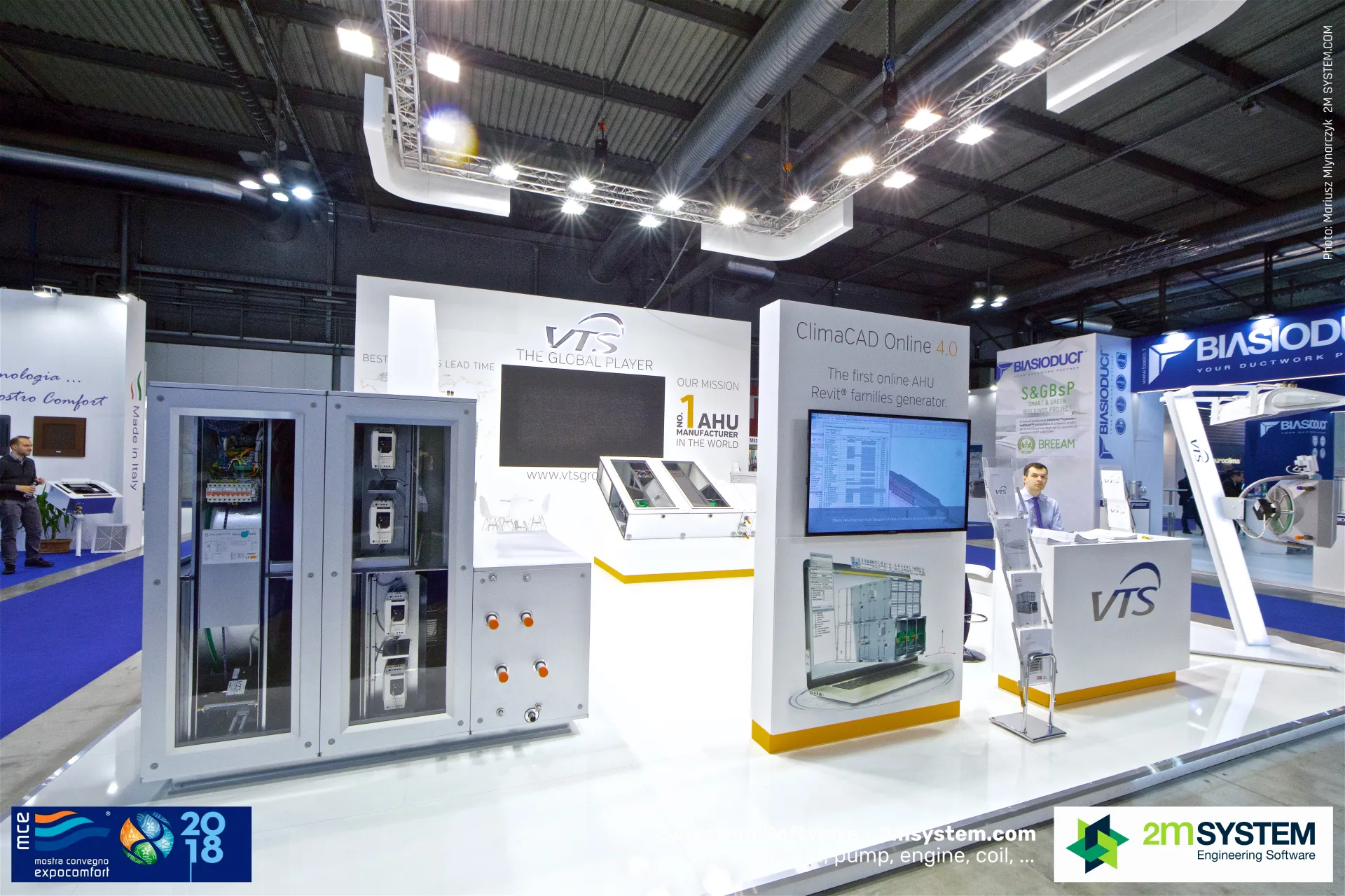 VTS air handling unit with open control cabinet and ClimaCAD Online panel at MCE 2018