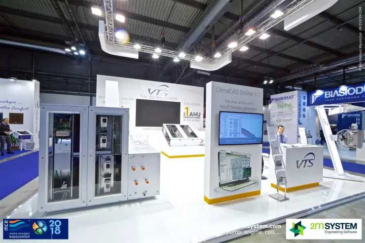 VTS air handling unit with open control cabinet and ClimaCAD Online panel at MCE 2018