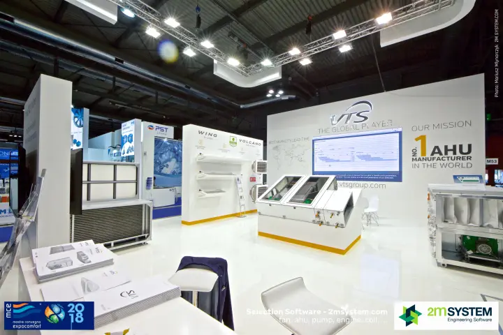 VTS brochures on the counter with the product display beyond at MCE 2018