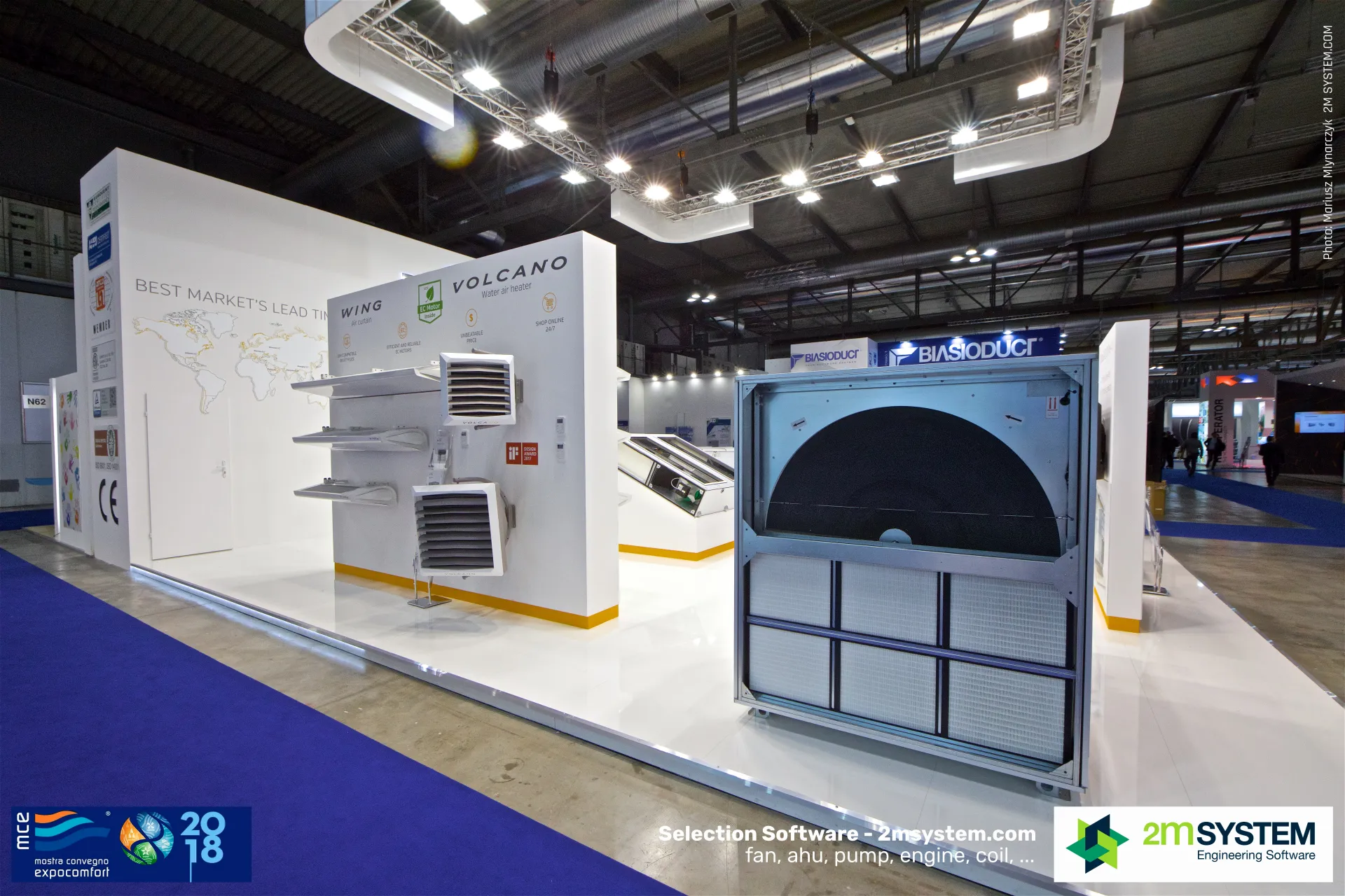 VTS stand side with Wing air curtains, Volcano heaters and a rotary wheel at MCE 2018