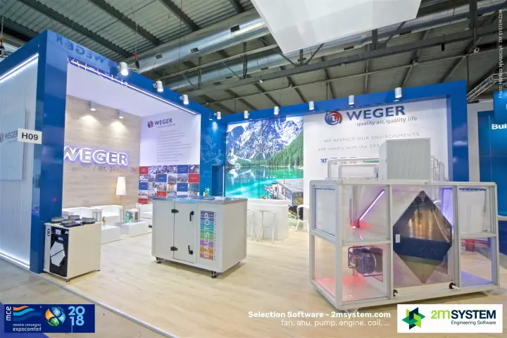 Weger stand with transparent heat recovery unit and BACSTOP AHU section at MCE 2018