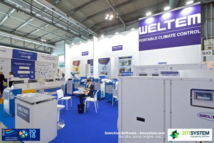 Weltem 83,000 BTU portable air conditioner in front of stand S43 at MCE 2018