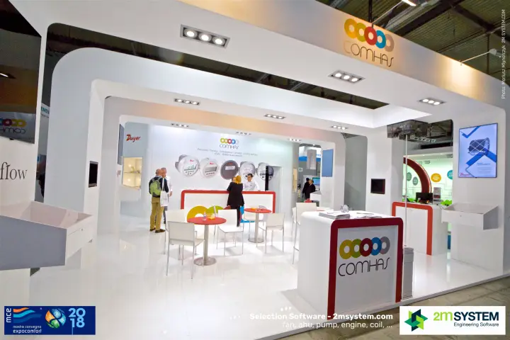 White Comhas stand with Dwyer pressure gauges on the back wall at MCE 2018