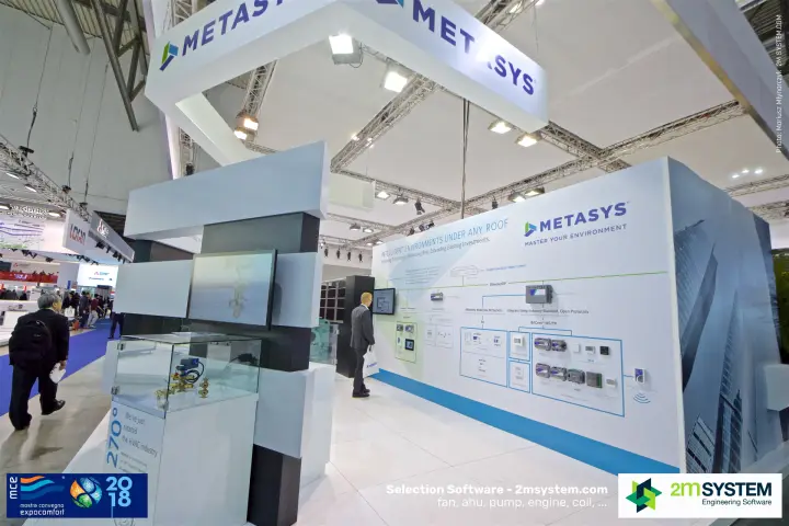 Wide view of the Metasys controls wall under the stand canopy at MCE 2018