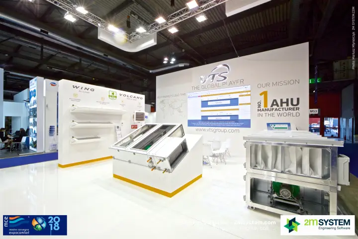 Wide view of the VTS stand with product wall, plinth and filter unit