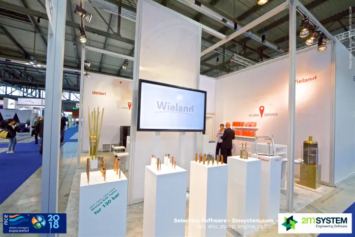 Wieland copper tube samples on plinths, including K65 tubes for 130 bar at MCE 2018