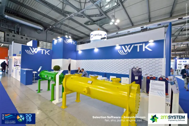 WTK stand with yellow and green shell-and-tube evaporators at MCE 2018