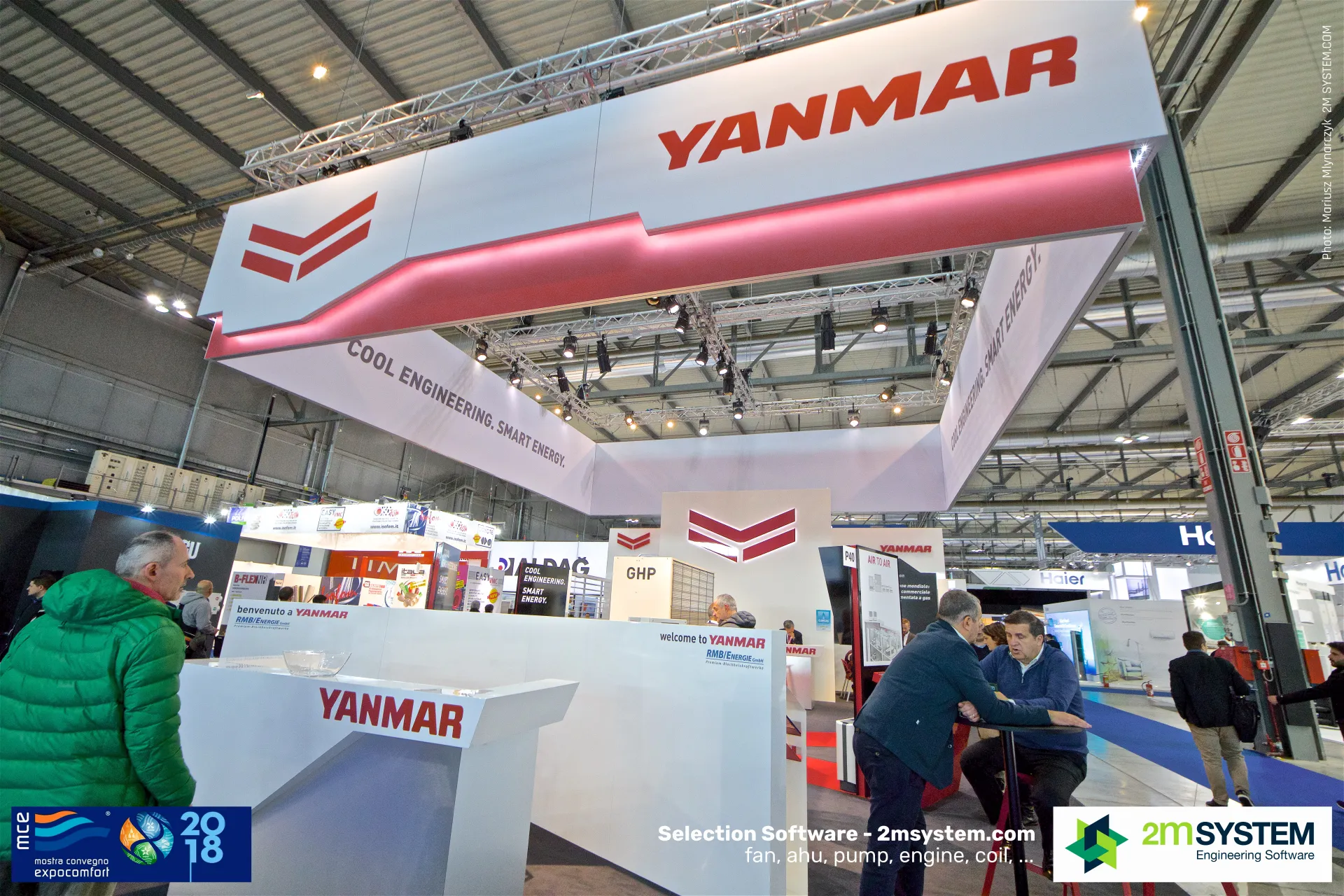 Yanmar stand under a suspended Cool Engineering. Smart Energy. canopy at MCE 2018