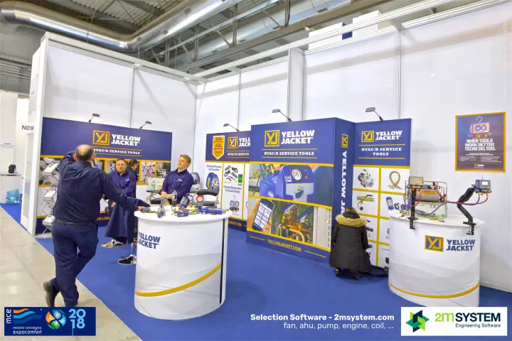 Yellow Jacket HVAC/R service tools stand in a shell-scheme booth at MCE 2018