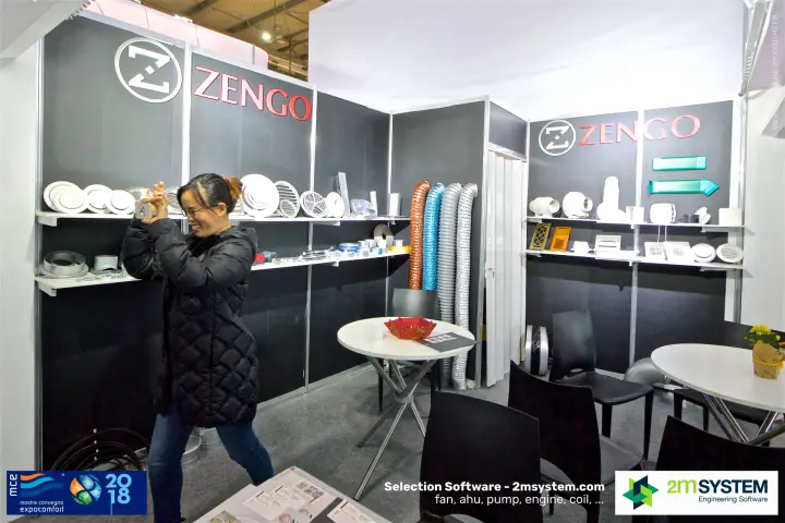 Zengo stand with diffusers, flexible ducts and inline fans on shelves
