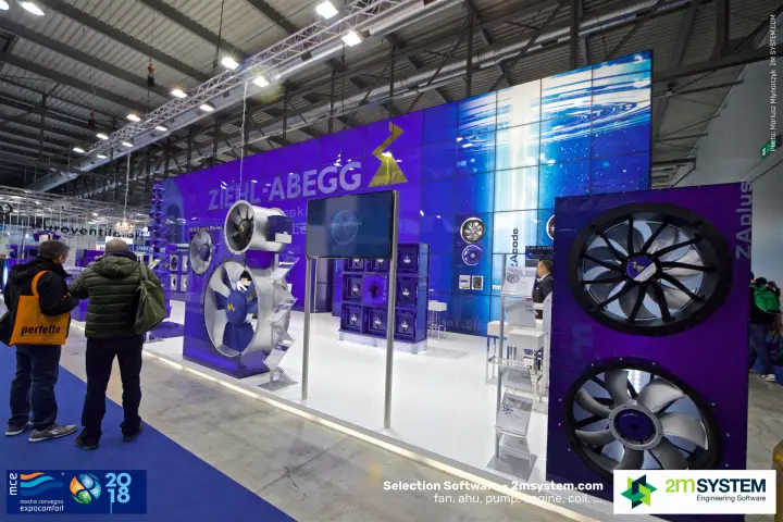 Ziehl-Abegg aisle front with ZAplus fan panel and ZAcube wall at MCE 2018
