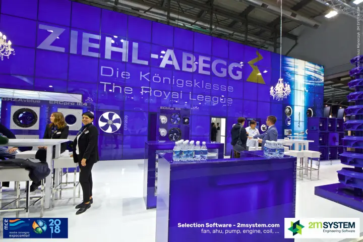Ziehl-Abegg 'The Royal League' wall with violet info counters at MCE 2018