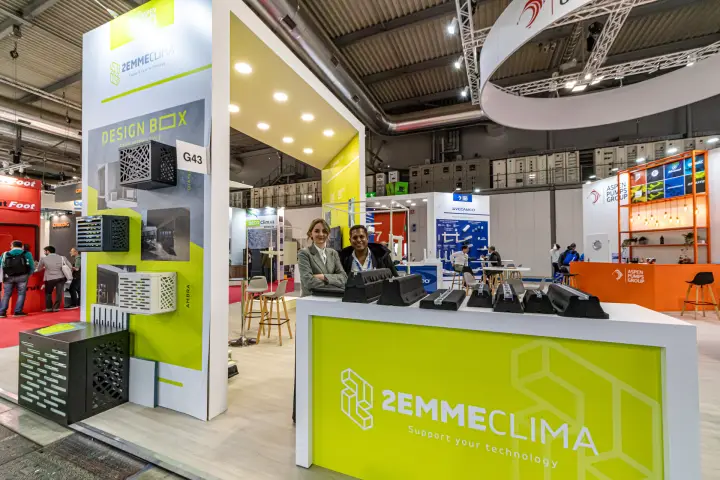 2Emmeclima counter with rubber support feet and Design Box AC covers at MCE 2024