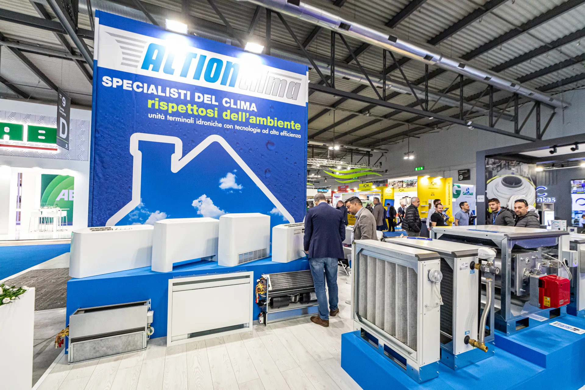Action Clima fan coil range with open chassis and modular coil sections at MCE 2024