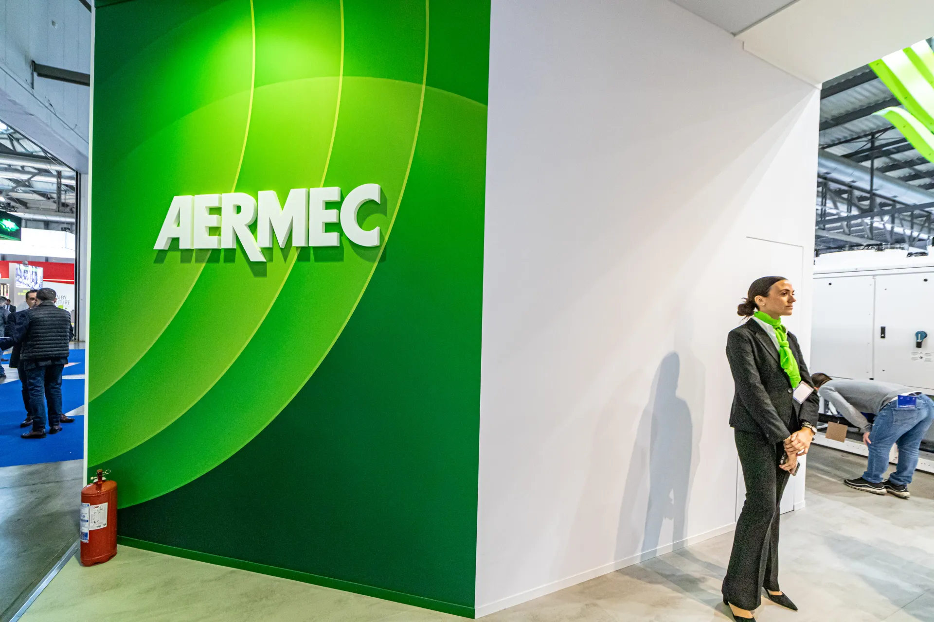 Aermec corner wall with raised lettering on a green graphic at MCE 2024