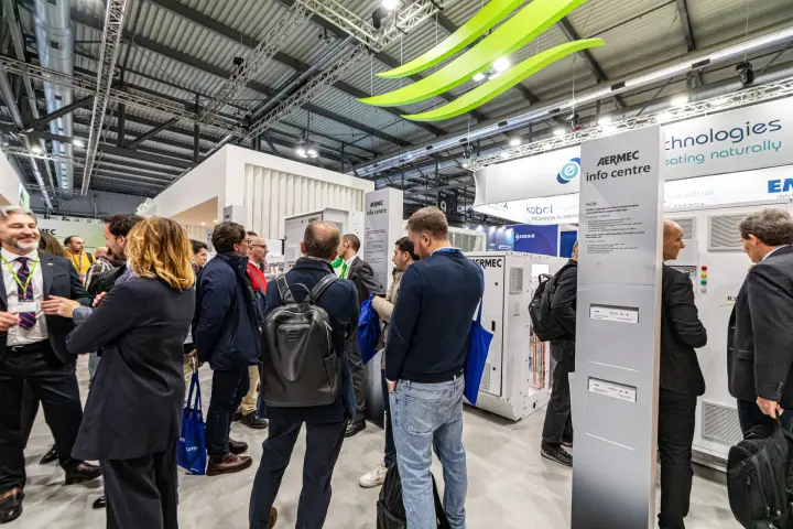 Aermec info centre panel for the NGW water-to-water units at MCE 2024