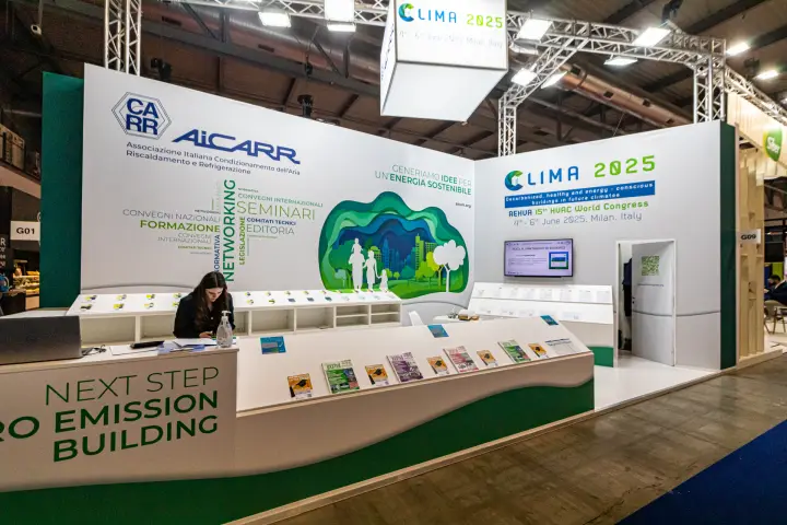 AiCARR association stand promoting the CLIMA 2025 REHVA congress at MCE 2024