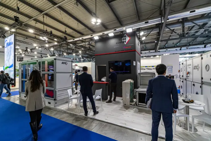 Air Trade Centre stand with ATC air handling units around a dark central tower at MCE 2024