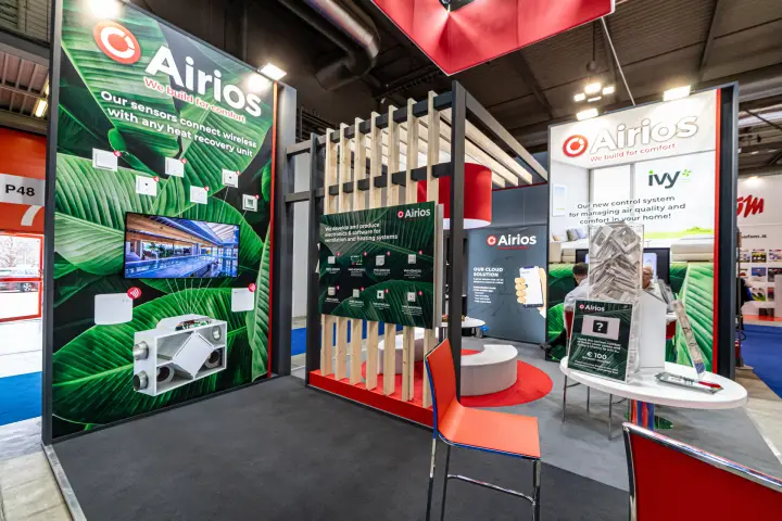 Airios stand with wireless sensor graphics and Ivy control system panel