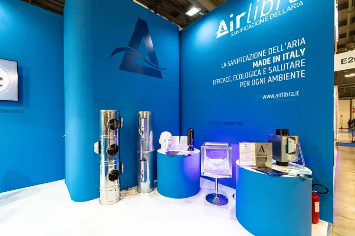 Airlibra air sanitisation units on a blue stand