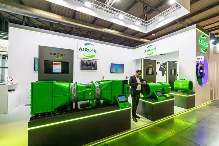 Aironn axial fan assembly with green touch panel in close view