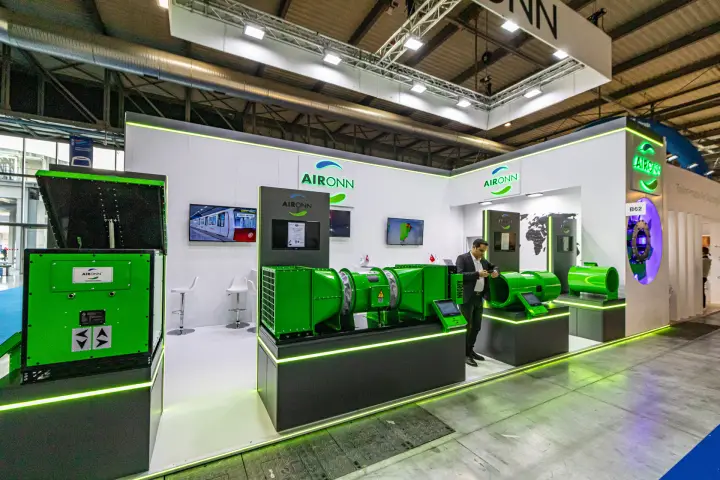 Aironn green axial fans and cabinet unit with touch panels on lit plinths