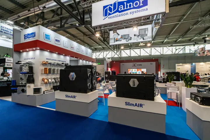 Alnor SlimAIR heat recovery units and ventilation components wall at MCE 2024