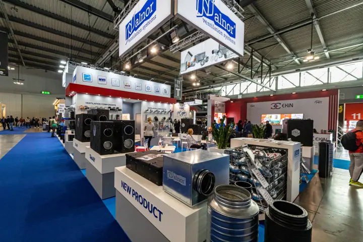 Alnor stand with New Product duct box, silencers and SlimAIR units at MCE 2024